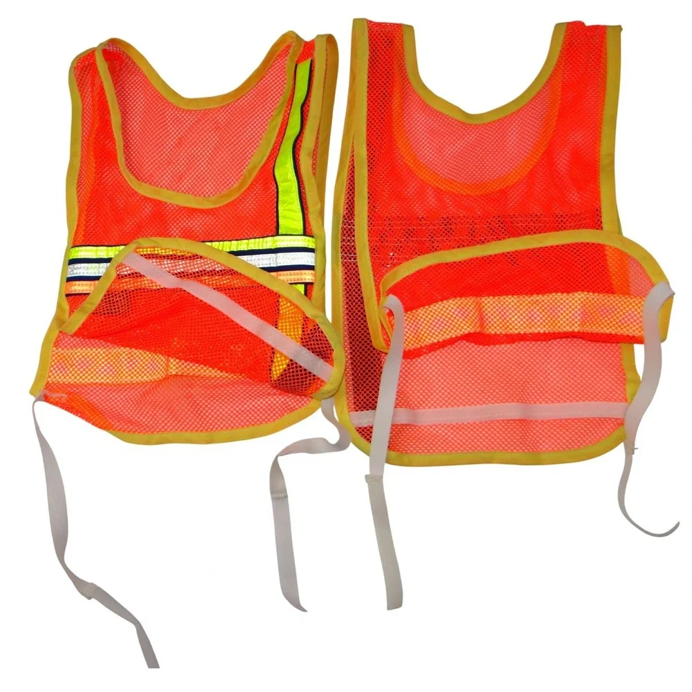 Kids Safety Vest High Visibility Orange Mesh Reflective‎ Tie Closure Set of 2